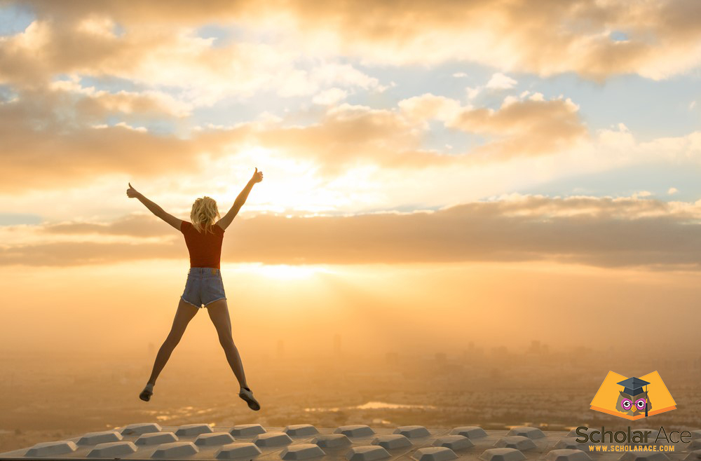 student jump after her success