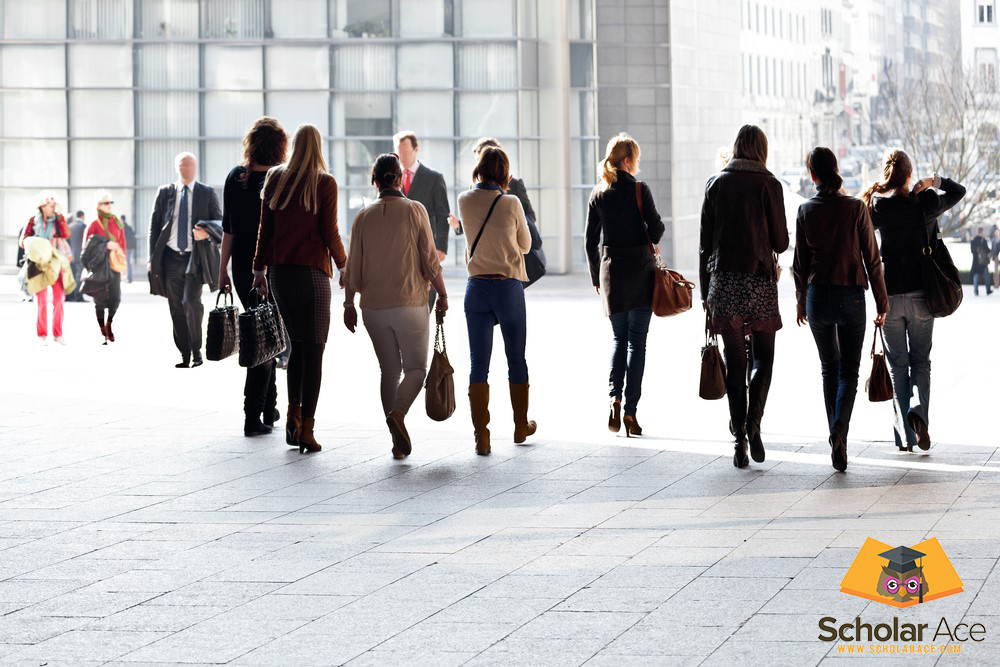 group of professionals going to work