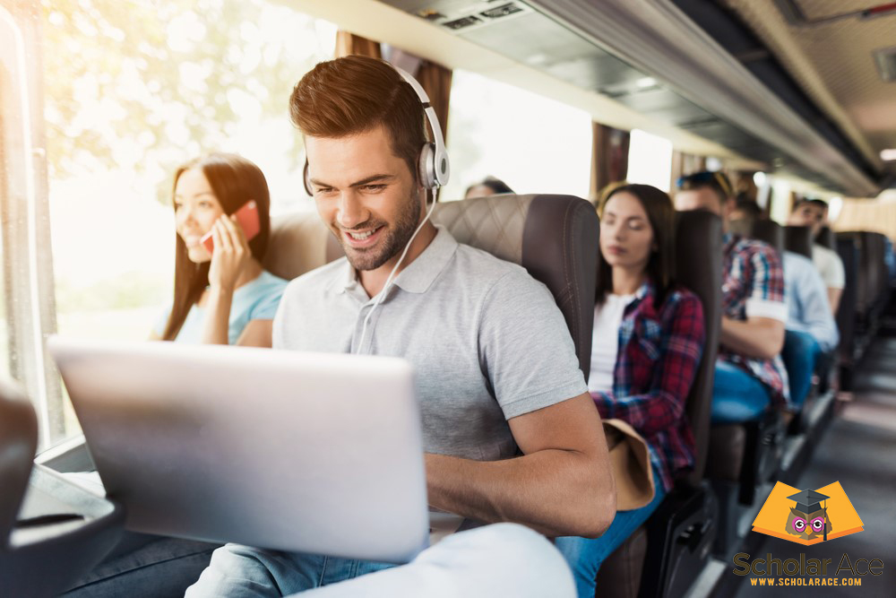 student travelling in train during paid internship